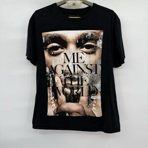 2PAC Me Against The Machine Black T Shirt Graphic Size Large Crew Neck Rap Music